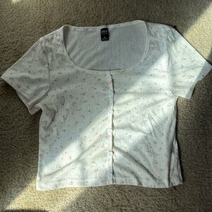 SHEIN White Floral Button-Up Blouse